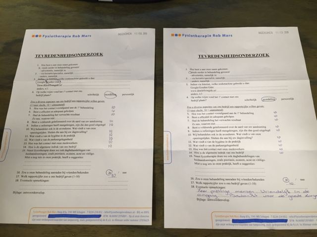 Beoordeling van onze fysiotherapiebehandelingen