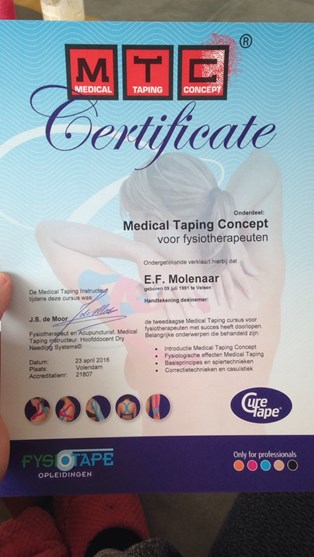Medical taping certificaat Eva230416