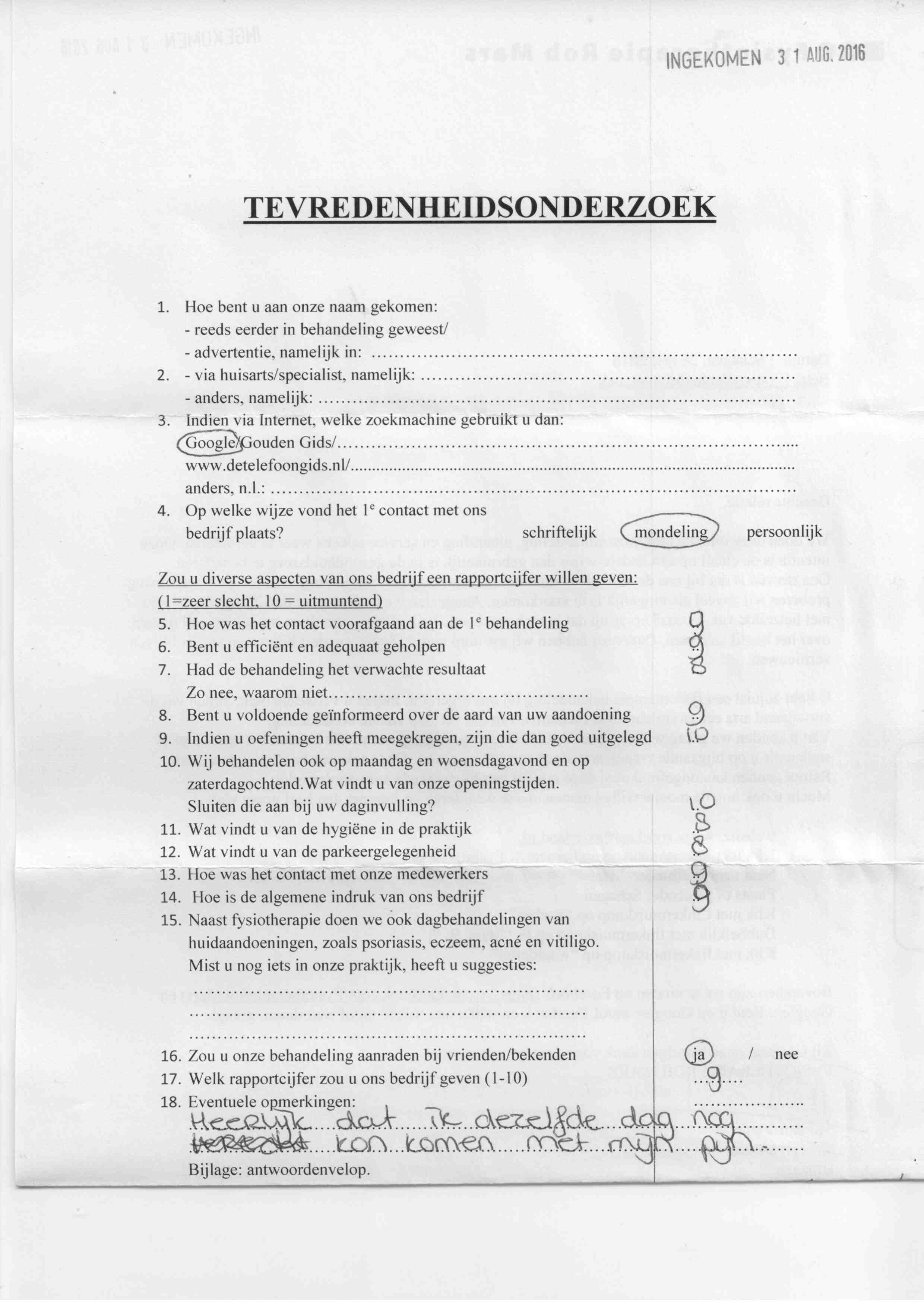 Resultaten van tevredenheidsenquetes