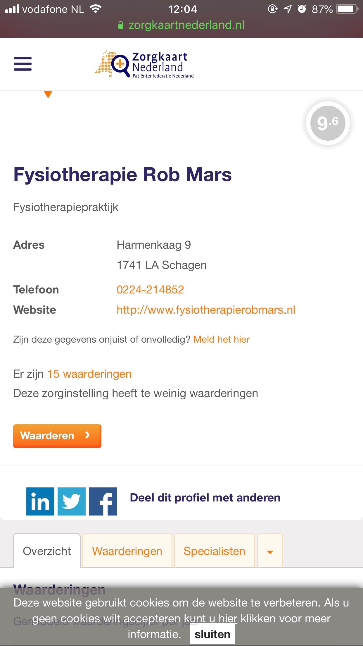 WAARDERINGEN ZORGKAART NEDERLAND: 9,6!